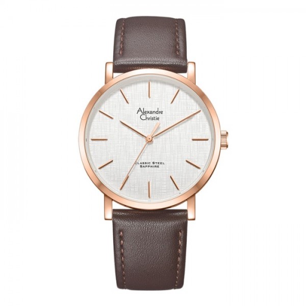 Alexandre Christie AC 8698 Rosegold Brown Leather Man MHLRGSLBO